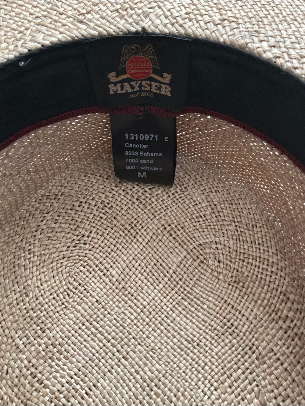 Mayser Tan Natural Straw Gondola Panama Hat Size Medium - Picture 4 of 5